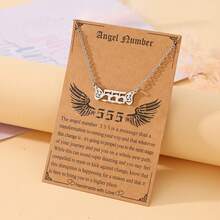 Goodwaro 1 pieza Collar de número angelical para mujer, colgante de número de acero inoxidable con alas de ángel, cadena de clavícula de bendición
