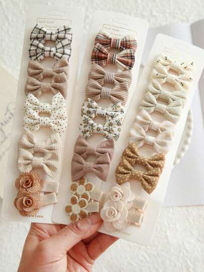 10个/套 可爱蝴蝶结发夹，适合女孩 - 可爱的蝴蝶结头饰，格子和波点迷你蝴蝶结发夹，手工布艺蝴蝶结发夹，可爱基础款发夹，儿童发夹，卡通配饰，婴儿头饰，可爱蝴蝶图案，柔软涤纶材质，多种颜色可选，时尚发饰，适合日常佩戴，四季皆宜 - 休闲佩戴的完美之选，女孩发饰