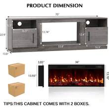 70 Inch Fireplace TV Stand Entertainment Center With 36" Fireplace, 70" Wooden TV Stand For TVs Up To 80", Media TV Console With High Gloss Storage Cabinet And 16 Colors LED Lights - 查看 5