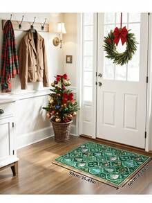 1pc Christmas Tree, Santa Claus And Reindeer Pattern Beige Carpet, Non-Slip And Washable, Suitable For Living Room, Bedroom, Hallway, Indoor And Outdoor Use, Easy To Create Warm Christmas Home And Room Decor - Green - View 16
