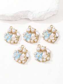 Set de 5 colgantes con diseño de medusa/cangrejo/estrella de mar, con estilo de pintura al óleo vintage con temática oceánica, combinando un estilo retro y de vacaciones, adecuado para hacer collares, pulseras, llaveros, encantos de bolso, accesorios de joyería para vacaciones en la playa