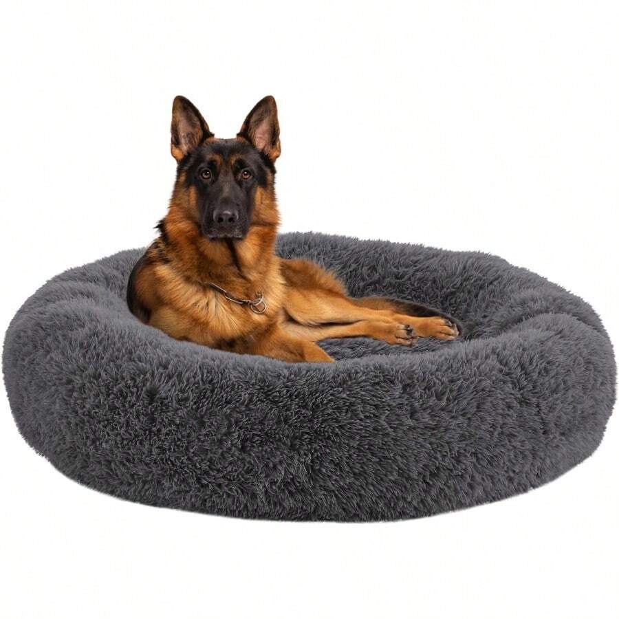 Calming Dog Bed AntiAnxiety Donut Dog Beds For Small Medium Large Dogs Washable Plush Fluffy Indoor Cat Kitten Round Cuddler Cushion For Relaxation And Comfort In Home Or Travel Settings Dark Grey XXLarge - XXLarge - 查看 1