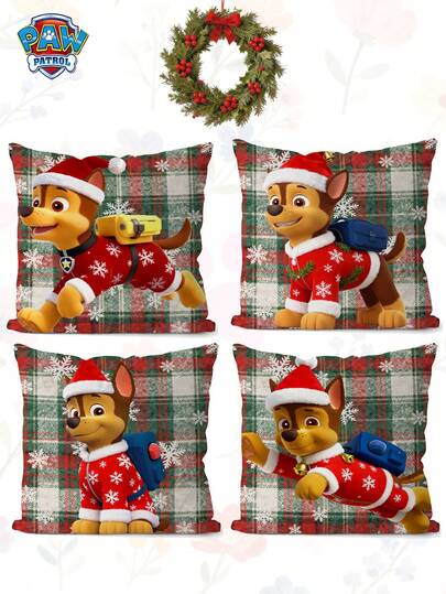 Paw Patrol PAW Patrol Chase Christmas-Themed Pillowcase Set, Multiple Chase Christmas Designs With Plaid & Snowflake Details, High-Quality Fabric For Soft Touch, Perfect For Adding A Festive Vibe To Wedding Venues, Restaurants, Ideal For Christmas Decor, Great For Birthday Parties, And A Must-Have For PAW Patrol Themed Birthday Decorations, Seasonal Party & Home Decor Collection