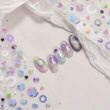 1pc Cartoon Galaxy Nail Stickers - Shiny Planets, Stars, And Hearts Design For Women And, DIY Nail Decals With Glittery Embossed Finish, Self-Adhesive Plastic, Nail Art Supplies | Cartoon Themed Nails | Embossed Finish Nails - 彩色 - 查看 7