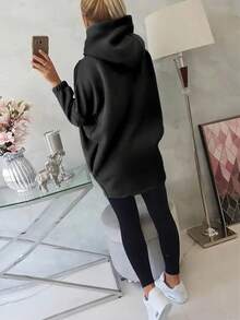 女士休闲优雅卫衣，纯色，带拉链和郁金香下摆，适合秋季穿着，黑色 - 黑色 - 查看 3