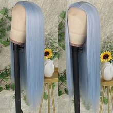 13x4 Free Part Mint Green Long Straight Lace Front Wigs Glueless Long Silky Straight Wigs Pre Plucked HD Lace 180% Density Light Green Wig Soft Free Part Wear And Go Lace Front Wigs For Fashion Women Party & Daily Wear 26 Inch - 淺藍色 - 查看 4