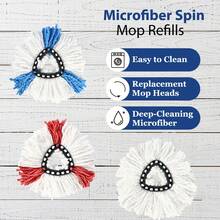 Spin Mop Refill With Mop Base,6 Pack Fit O-Cedar Easy Wring Spin Mop Replacement Heads - Microfiber Replacement Mop Head Refills For Triangle Spin Mop - 紅白色 - 查看 7