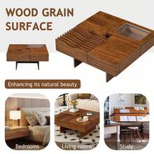 Holiday Coffee Table – 47" Modern Wood Table With Tempered Glass, Fluted Style & Drawers, Ideal For Christmas Living Room - Brown + Solid Wood+MDF+Glass - View 6