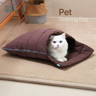 Pet Universal Sleeping Bag, Multiple Sizes (Fits Different Pets), Soft Filling (Strong Warmth), Easy To Clean & Fade-Resistant, Can Be Flat As Mat/Folded As Sleeping Bag, Fits Cats & Small/Medium Dogs, Great Value Choice