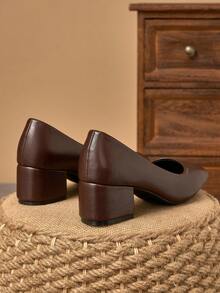 MonaNise Women's Fashion Square Toe Low Vamp Contrast Color Pumps, Suitable For Vacation, Travel, Shopping, Outdoor, Retro Brown Casual, Navy Blue Versatile High-End Black High Heel Shoes - Brown - View 6