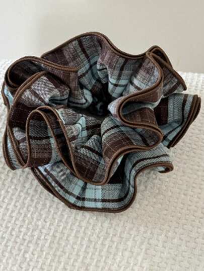 1pc Plaid Scrunchie, 4-Layer Fluffy Curly Hair Tie, Winter Women Elegant Bun Holder, Low Ponytail Hair Accessory ,Makeup ,Ponytail Holders ,Hair Elastics ,Hair Rubber Bands ,Hair Rope