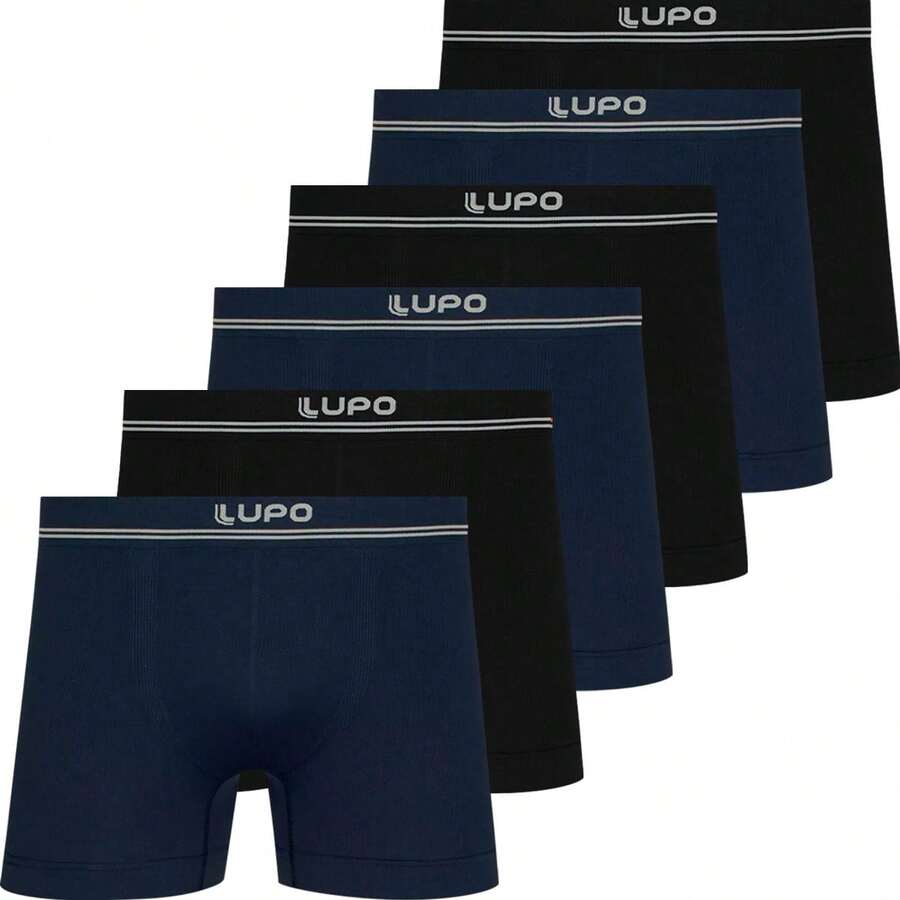 Kit Of 6 Lupo Men's Microfiber Seamless Boxer Briefs, Original Size 436 - Black and Navy - View 1