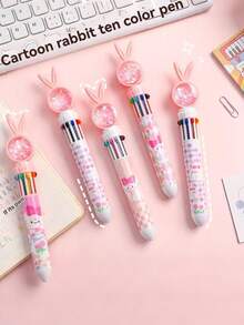 1/5pcs Cartoon Shaped Ballpoint Pen - 10 Colors Interchangeable - For Office Writing - Press-Type Retractable, Plastic Material, Small Gift - Multicolor - View 2