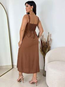 Elegant Long Dress With Slit, Elasticated Waistband, And Viscose Lining - Perfect For Parties, Weddings, Graduations, Christmas, And New Year's Eve. - 摩卡棕 - 查看 2