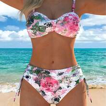 Women's Summer Beach Full-Print Floral Spaghetti Strap Bikini 2 Pieces Bikini Set Set - Multicolor - View 3