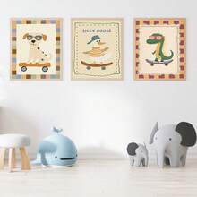 1pc, Canvas Wall Art, Framed Nursery Wall Art Charming Illustrations, Whimsical Children's Wall Decor Featuring Ducks, Dinosaurs And Puppies Adorable Animal Wall Art, Dreamy Nursery Decor Ideal For Children's Rooms, Nurseries, Playrooms, Kindergartens, Boys' Rooms, Girls' Rooms And Play Areas Waterproof. Perfect Party Gift - Multicolor - View 2