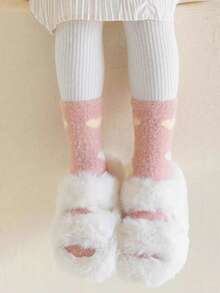 3双秋冬加厚保暖女童袜心形草莓袜蓄热防寒地板袜毛绒袜 - 彩色 - 查看 3