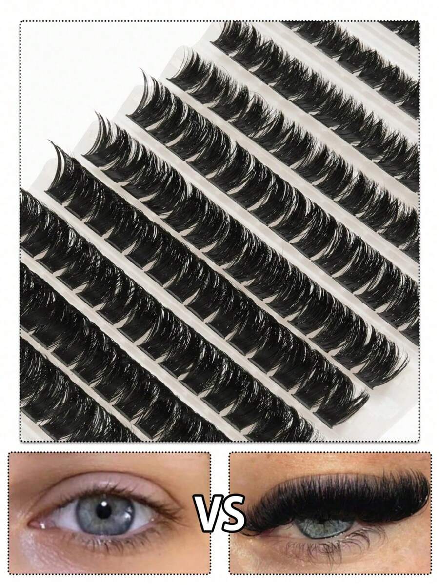 10 Rows Dense Cluster False Eyelashes, Large Capacity Eyelash Box 160 DD, Curly Cluster Eyelash Extensions, Dramatic Dense Eyelashes, 8-16mm Cluster False Eyelashes Suitable For Beginners, Single Eyelash, False Eyelashes - D - View 1