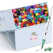 Ohuhu Markers For Adult Coloring Books No Bleeding 100 Colors Coloring Markers Water-Based Dual Tips Fineliner & Brush Drawing Pens Art Pens For Adults Sketch Journal - Maui - White - 100色 - 查看 9