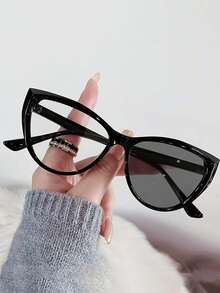 1 Pair Of Cat Eye Retro Tea Brown Flat Light Glasses, New Style To Show A Small Face, Retro Fashion Makeup Artifact, Comfortable And Not Overwhelming The Face, Daily Commuting 100, Take Photos For Outings And Outings To Show A Small Face, With A Retro Modern Feel - 無色 - 查看 14