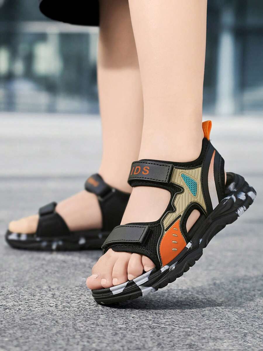 儿童凉鞋，男童沙滩鞋，包头设计，中童及大童款，时尚舒适，男童运动凉鞋，多功能轻便，夏季款 - 橘色 - 查看 1