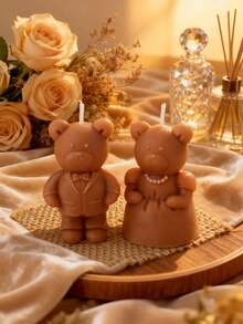 1 Peça Vela Perfumada de Casal Urso 30g, Feita com Cera Vegetal Natural e Cera de Soja, Pavio de Algodão Puro para Queima Estável e Sem Fumaça, Dura Aproximadamente 3 Horas, Adequada para Datas Românticas de Natal, Jantares à Luz de Velas do Dia dos Namorados, Festas de Casal do Ano Novo, Aniversários de Casamento e Surpresas de Aniversário. Artesanal com um Ambiente de Férias Quente e Romântico.