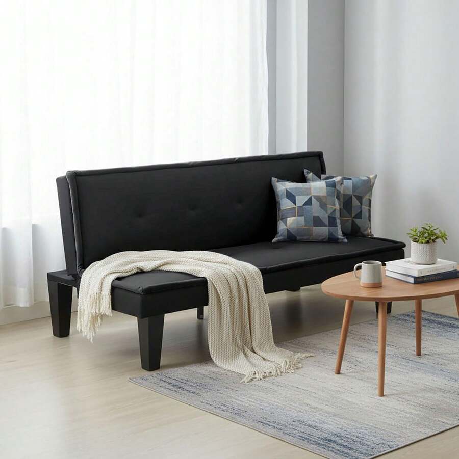 Nivtlpre Faux Suede Convertible Futon Sofa Bed W/ 5 Adjustable Positions, Multi-Functional Sleeper For Small Space - 黑色 - 查看 1