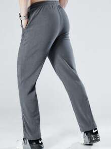 1PC-Men's Fleece Jogger Pants - Soft Thermal Outdoor Lounge Sweatpants, Elastic Waist Athletic Casual Trousers For Running Hiking Winter - Grey - View 4