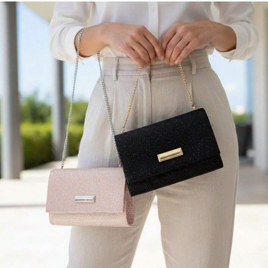 Kit 2 Small Square Party Bags Shiny Glitter Handbag Promotion Immediate Shipping - Màu hồng gỉ - Xem 1