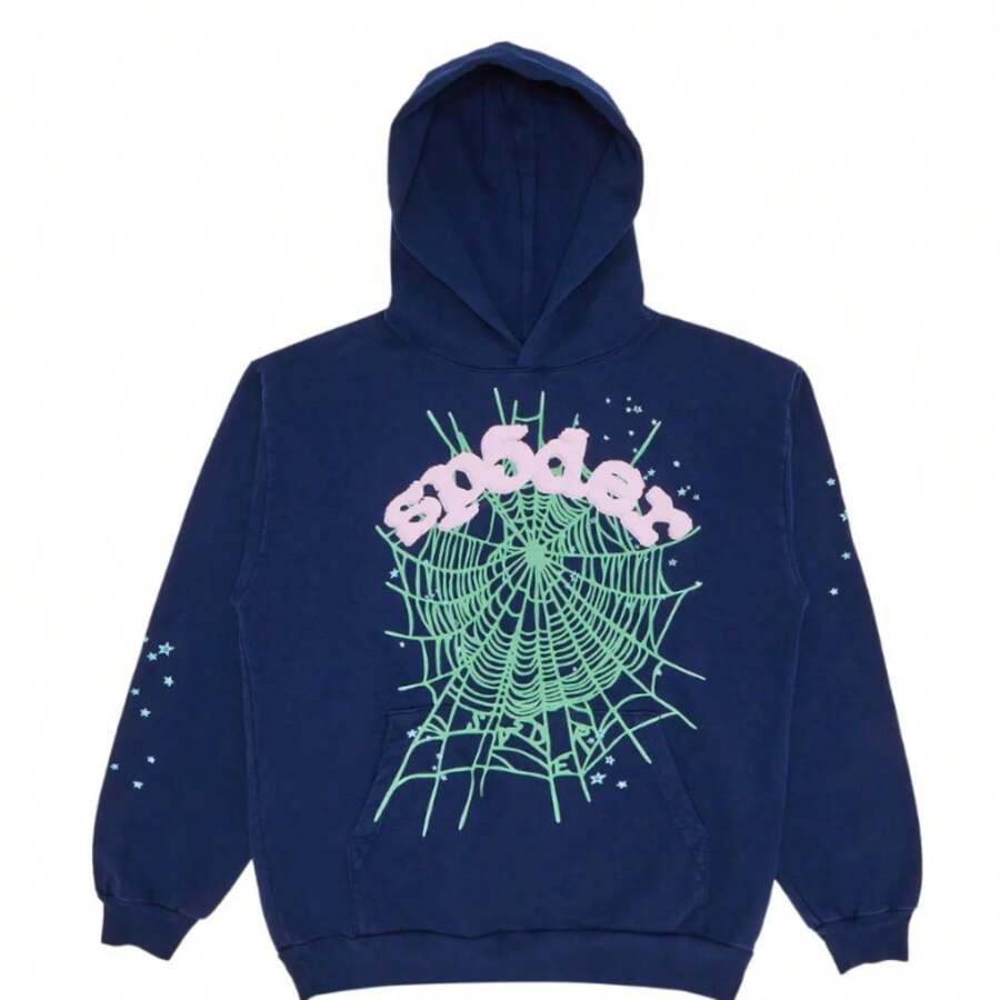 SP5DER 555 Streetwear  Hoodie,  Trap Rap - 藏蓝色 - 查看 1