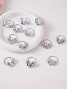 10pcs Shiny Sequin Heart Silver Metallic Minimalist Small Elastic Hair Ties, Cute Princess Style, Gentle On Hair, Versatile For Daily Use - Silver - View 3