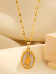 1 pezzo Elegante collana con pendente in acciaio inossidabile 18k smaltato raffigurante la Vergine Maria, adatta per uso quotidiano, feste, festival, stile religioso, regalo per amici, famiglia, coppie, donne