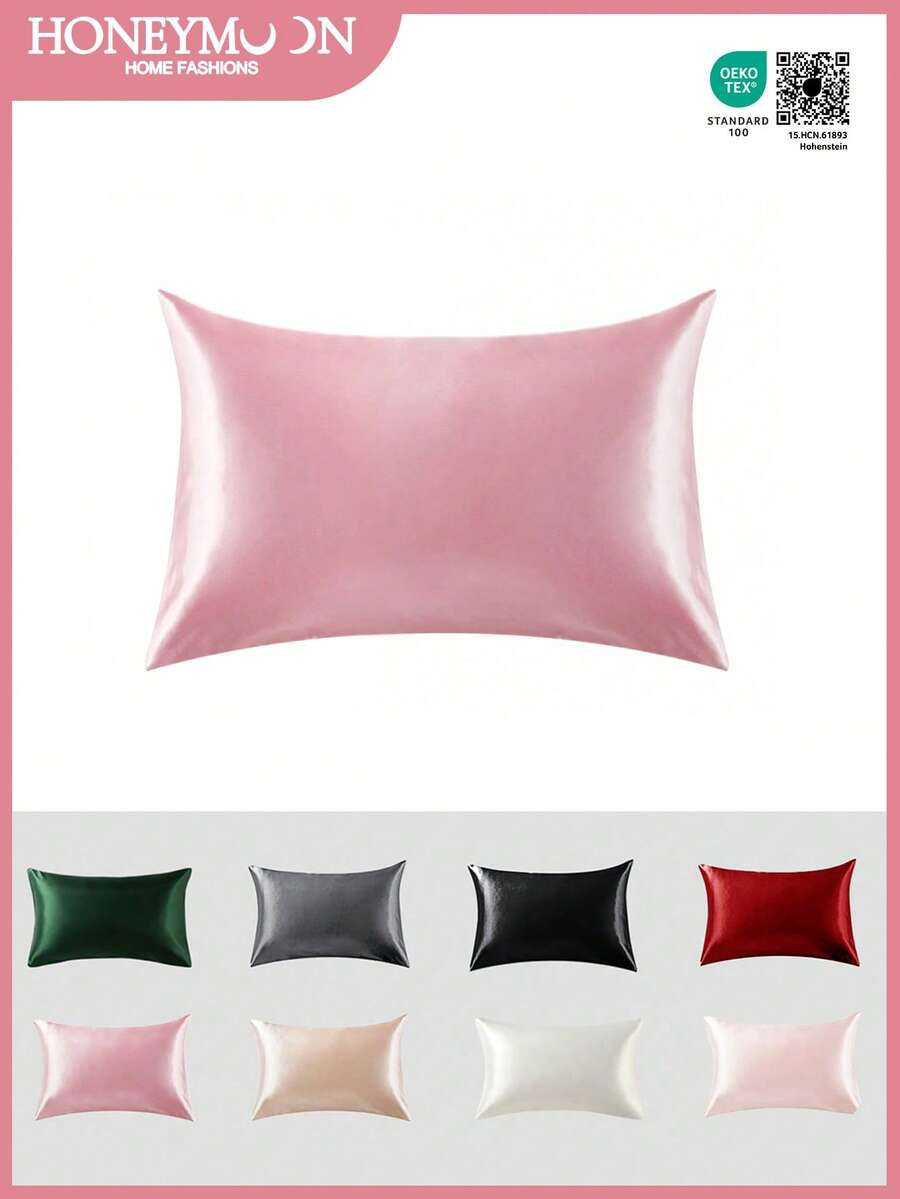 1 pieza Funda de almohada de satén sedoso premium, suave y transpirable, sin arrugas, mejor para el cabello y la piel durante el sueño, funda de almohada sin relleno, color rosa, certificado Oeko-Tex