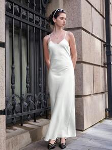 Váy không tay chất liệu satin thời trang gợi cảm dành cho nữ, mùa hè - trắng - Xem 4