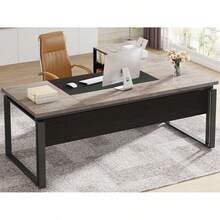 LITTLE TREE 63-Inch Home Office Desk, Writing Computer Table With Sturdy Legs - 灰色+黑色 - 查看 11