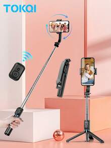TOKQI 106CM/41.73'' Extendable Bluetooth Selfie Stick Tripod,Detachable 360° Rotating Phone Holder,Portable 3-In-1 Handheld,Ground,Tripod,For Vlogging,Travel,Photograph, Live Streaming,Video Recording - Multicolor - View 3