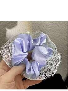 优雅高端法式黑色蕾丝边发圈，马尾辫发圈，发饰，纯色优雅涤纶发圈，四季皆宜，发绳，发圈，化妆家居健身女士配饰，头部配饰