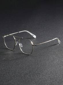 1 Pair Men's Metal Asymmetrical Geometric Blue Light Blocking Clear Lens Glasses, Beach Cover Up Tops, Summer Glasses - Silver Dot Black and White Flat - View 1