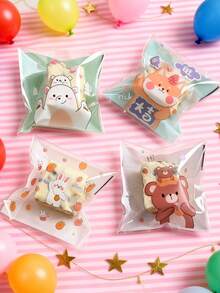 500个雪花图案糕点自粘袋，饼干包装袋，卡通自封袋，月饼牛轧糖烘焙透明袋 - 彩色 - 查看 4