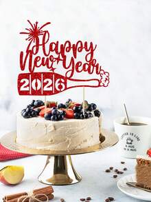 1个2026新年闪亮红色、金色、黑色、粉色蛋糕装饰插牌，庆祝烟花装饰，适用于家庭、办公室、朋友聚会甜点装饰 - 彩色 - 查看 5
