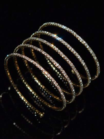 1pc Silver Bohemian Style Simple Crystal Arm Bracelet, Wedding Bridal Fashion Rhinestone Arm Chain Body Jewelry Accessory