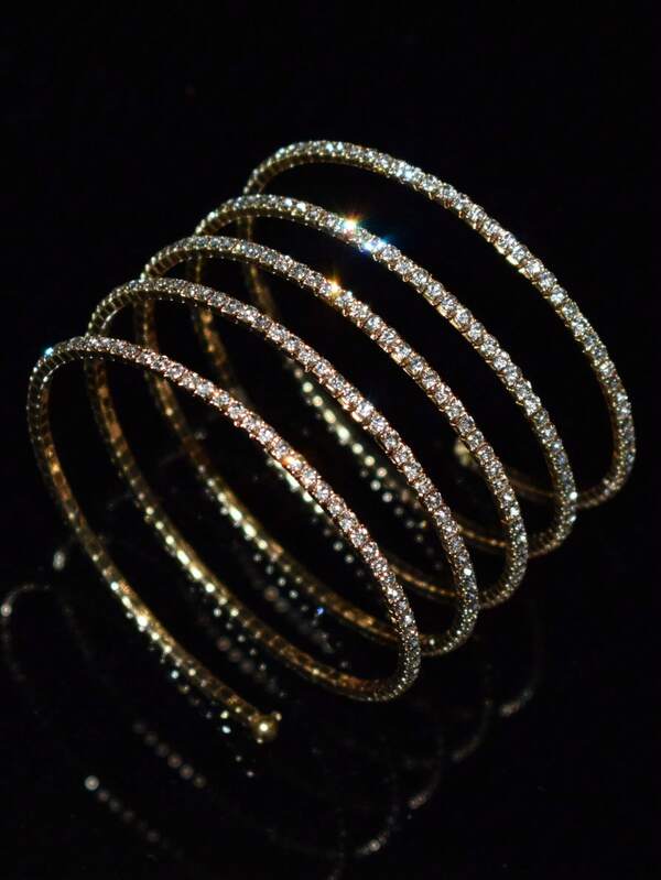 1pc Silver Bohemian Style Simple Crystal Arm Bracelet, Wedding Bridal Fashion Rhinestone Arm Chain Body Jewelry Accessory