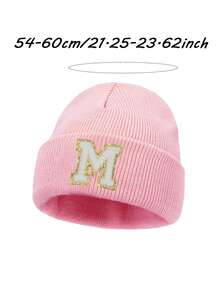 1 pieza Gorro de punto elástico con bordado personalizado de letra A-Z, unisex, gorra de punto de moda streetwear y hip hop, adecuada para uso diario en otoño/invierno - Rosa - Ver 11