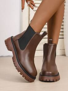 女士踝靴、套脚鞋、黑色鞋、冬靴、黑色靴子、女鞋、平底鞋、新款鞋、踝靴、女鞋、高跟鞋 - 棕色 - 查看 6