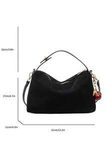 1pc Women's New Crescent Moon Handbag, Fashionable Minimalist Suede Tote Bag, Suitable For Dates, Gifts, Commuting, Shopping In Autumn/Winter - Black - View 3