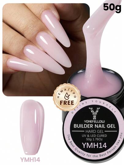 YOKEFELLOW 50g Builder Nail Gel For Nail Extension & Strengthening, Jelly Pink Builder Gel Soak Off UV LED Long Lasting Thickening Gel, Ideal For Salon Use & Holiday Gifts For Women Girls NEW YMH14 Nails