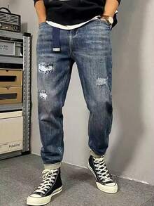 Men's Stretch Denim Jeans, Slim Fit Casual Pants, Fashion & Leisure - Dark Wash - View 4