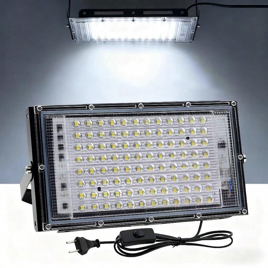 Foco LED exterior, impermeable, con soporte, ángulo ajustable, alto brillo, bajo consumo de energía, fabricado en aluminio de alta calidad.