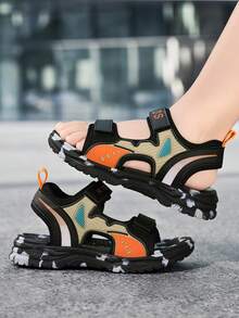 儿童凉鞋，男童沙滩鞋，包头设计，中童及大童款，时尚舒适，男童运动凉鞋，多功能轻便，夏季款 - 橘色 - 查看 3