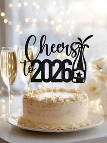 1个黑色/金色/银色/玫瑰金/红色“Cheers To 2026”新年蛋糕装饰插牌，新年快乐主题蛋糕装饰签，欢迎来到2026新年蛋糕装饰，新年除夕派对 - 彩色 - 查看 7